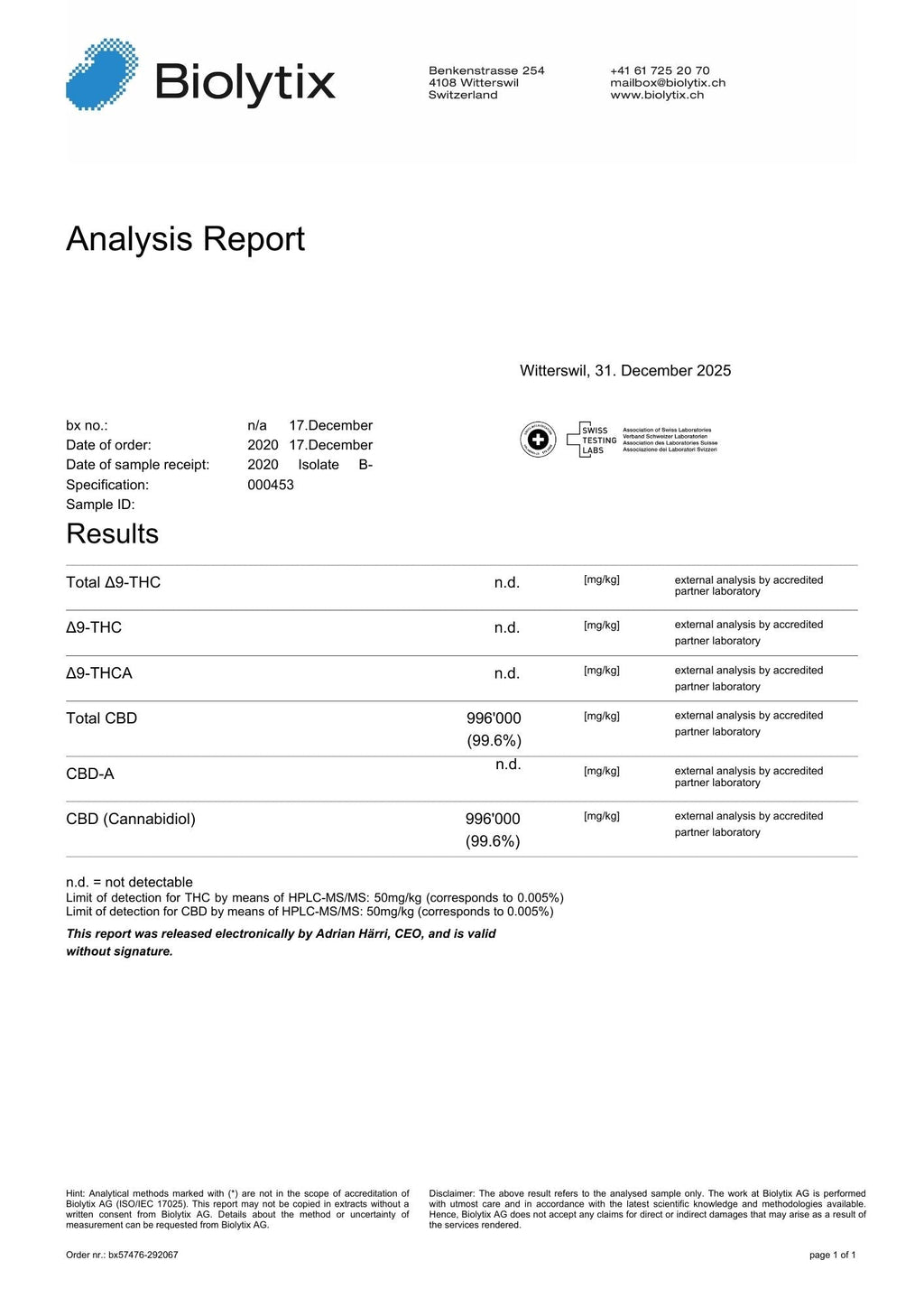 CBD ISOLATE PURITY 99.89% 