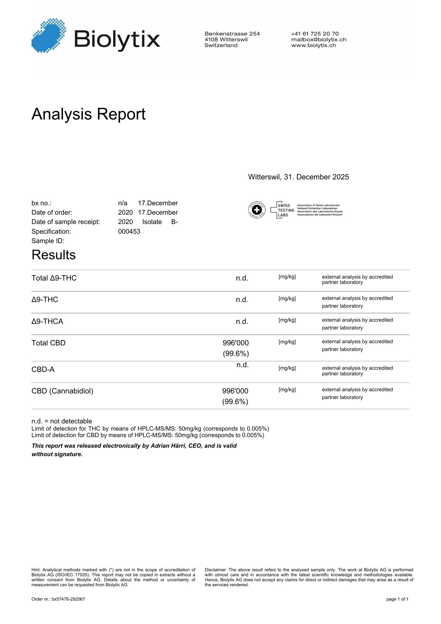 CBD ISOLATE PURITY 99.89% 